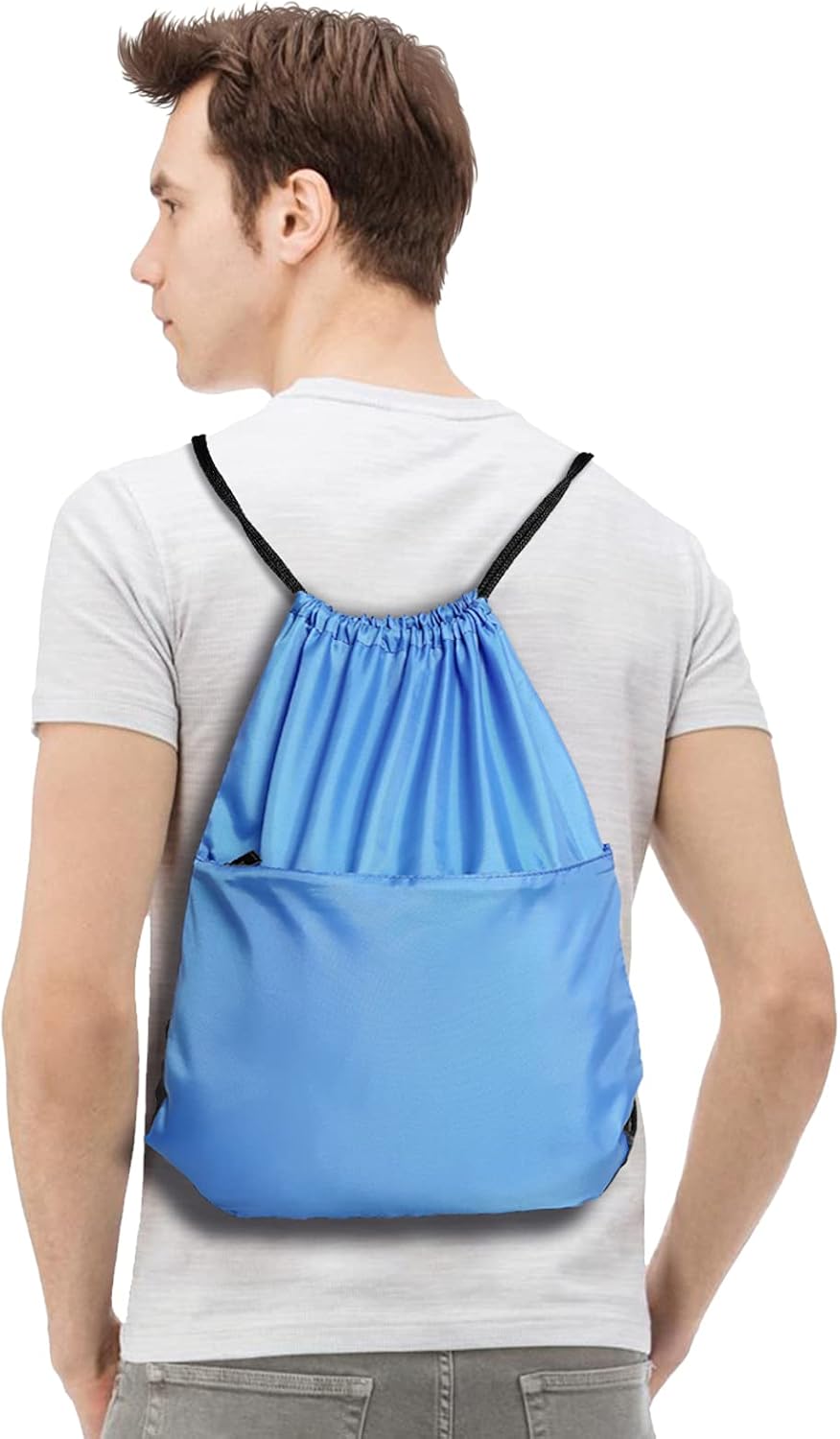 Drawstring Backpack Sports Water Resistant String Bag Sport Gym Sackpack for Women Men Large with Zipper, Yellow