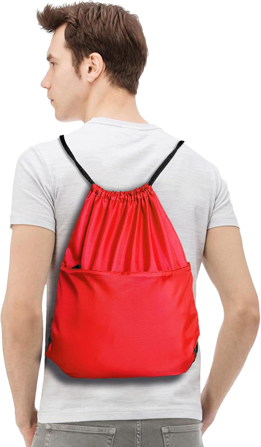 Drawstring Backpack Sports Water Resistant String Bag Sport Gym Sackpack for Women Men Large with Zipper, Yellow