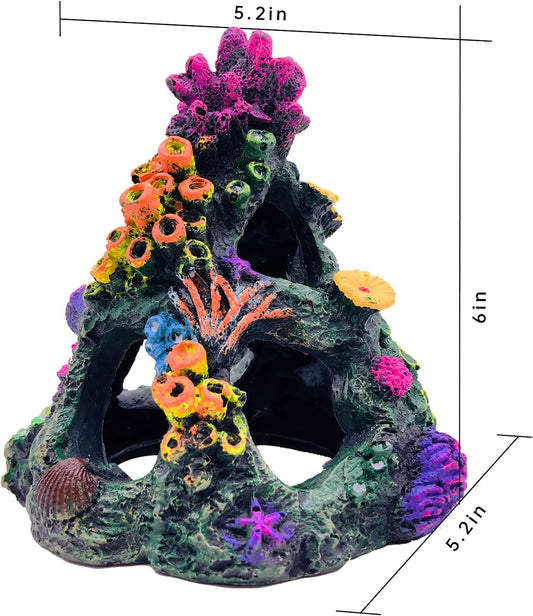 Aquarium Colorful Coral Reef Set Fish Tank Decoration Mountain Ornament for Aquarium Environments Decor Accessories, Coral Mountain x 1, Aquatic Plant x 4