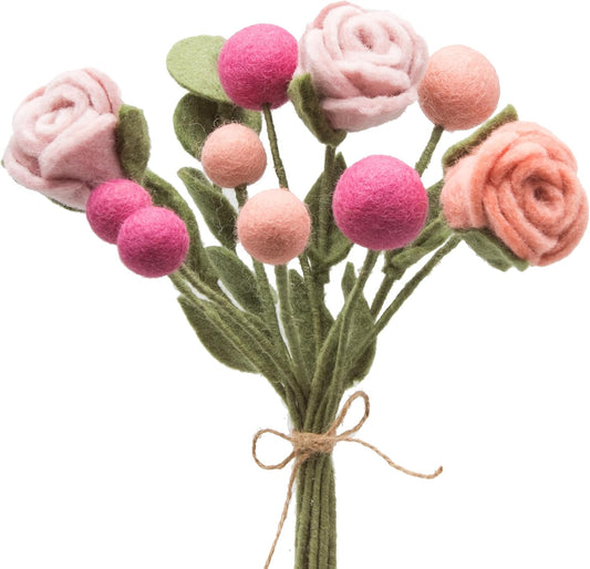Felt Camellia Flowers Artificial Bouquet - 5 pcs | Reusable, Washable and Essential Oil Ready Multi Color w/Bendable Wire Stem | Great as Gift and Home or Event Decorations