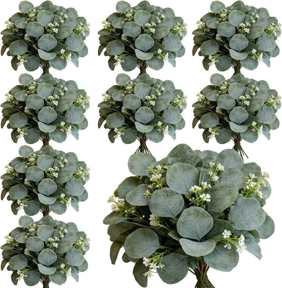 40 Pcs Faux Eucalyptus Leaves Stems Bulk Silver Dollar White Seed Artificial Greenery Stems Fake Sprays Branches for Wedding Table Centerpiece Bouquet Garland Floral Arrangement Home Decor