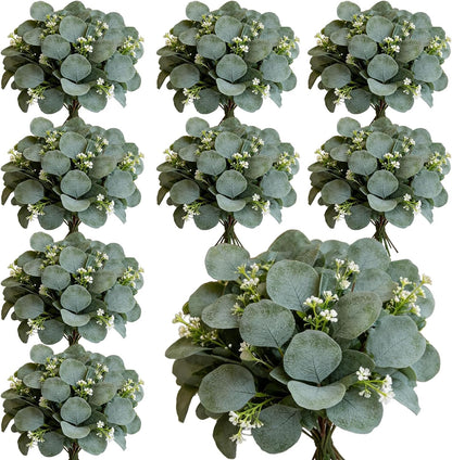 40 Pcs Faux Eucalyptus Leaves Stems Bulk Silver Dollar White Seed Artificial Greenery Stems Fake Sprays Branches for Wedding Table Centerpiece Bouquet Garland Floral Arrangement Home Decor