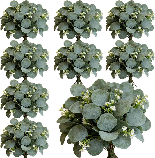 40 Pcs Faux Eucalyptus Leaves Stems Bulk Silver Dollar White Seed Artificial Greenery Stems Fake Sprays Branches for Wedding Table Centerpiece Bouquet Garland Floral Arrangement Home Decor