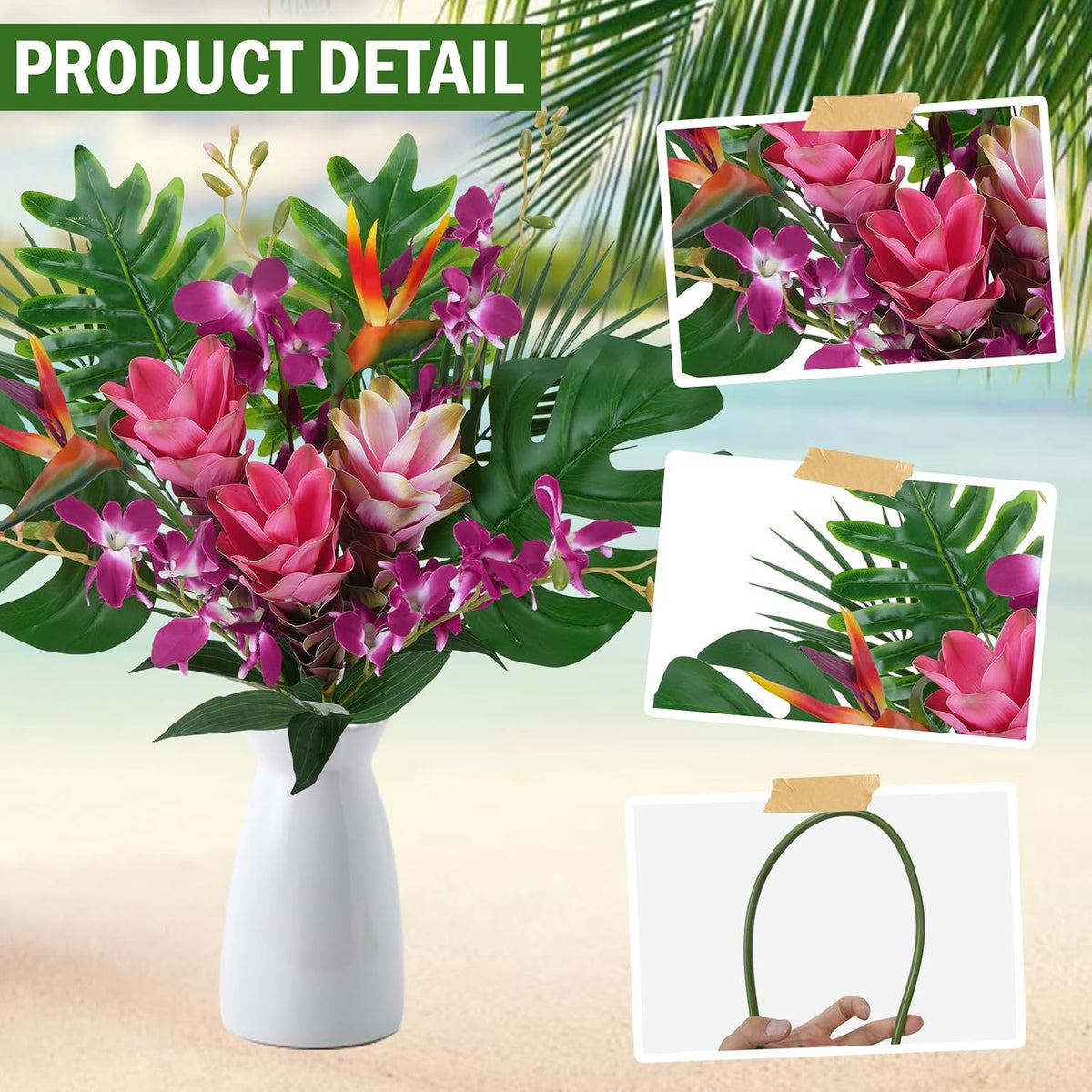 15PCS Tropical Flowers Artificial, Summer Bouquet Set, Hawaiian Flowers