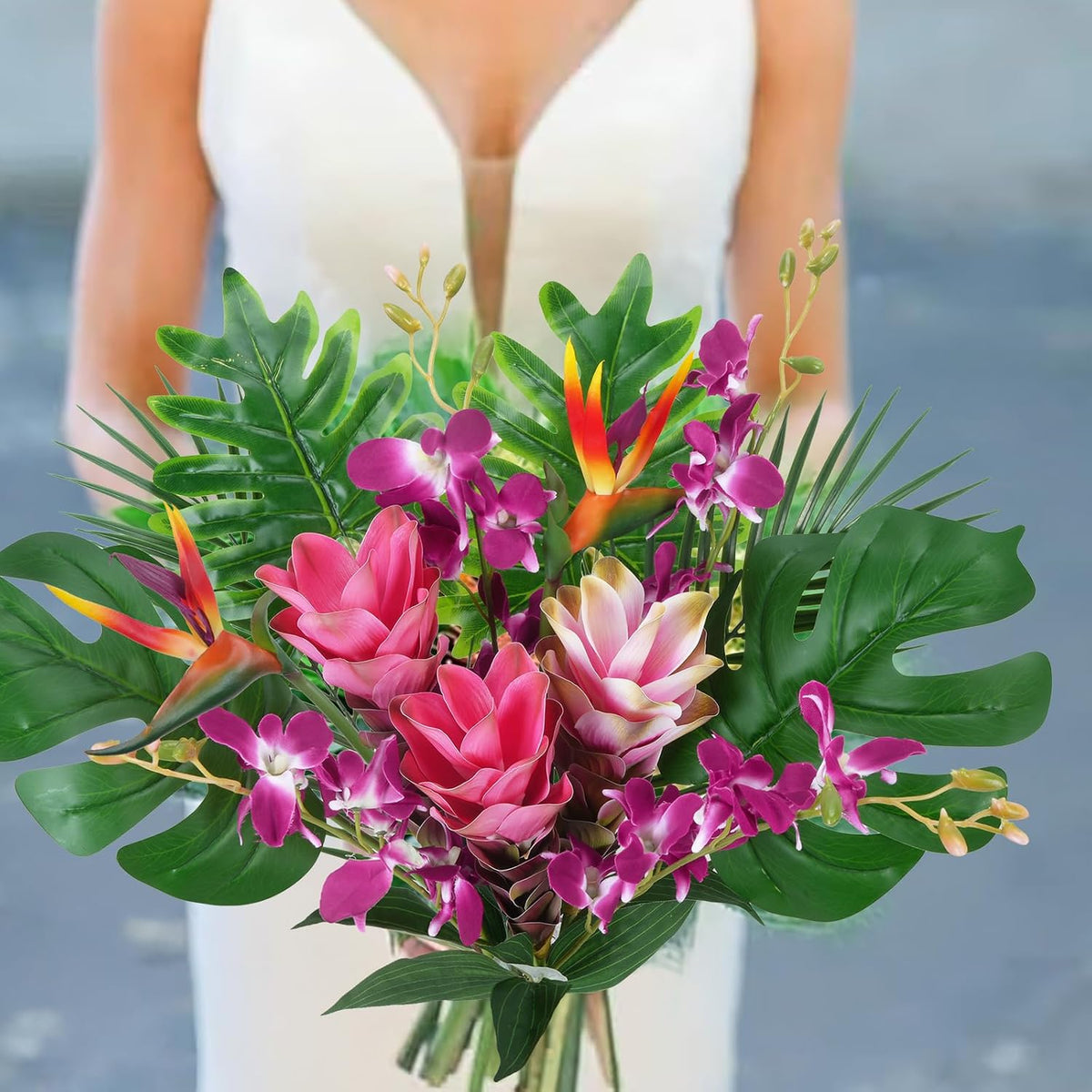 15PCS Tropical Flowers Artificial, Summer Bouquet Set, Hawaiian Flowers