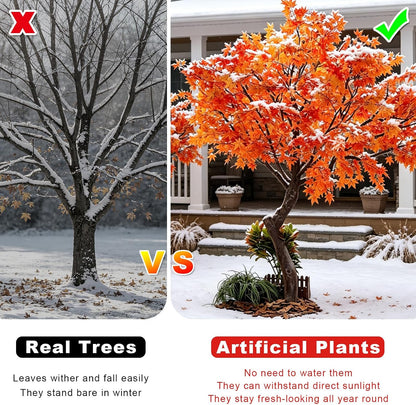 Large Japanese Red Maple Faux Tree - Artificial Tree High Fake Silk Plant for Indoor/Outdoor Scenery Upgrade Landscape (5FT)
