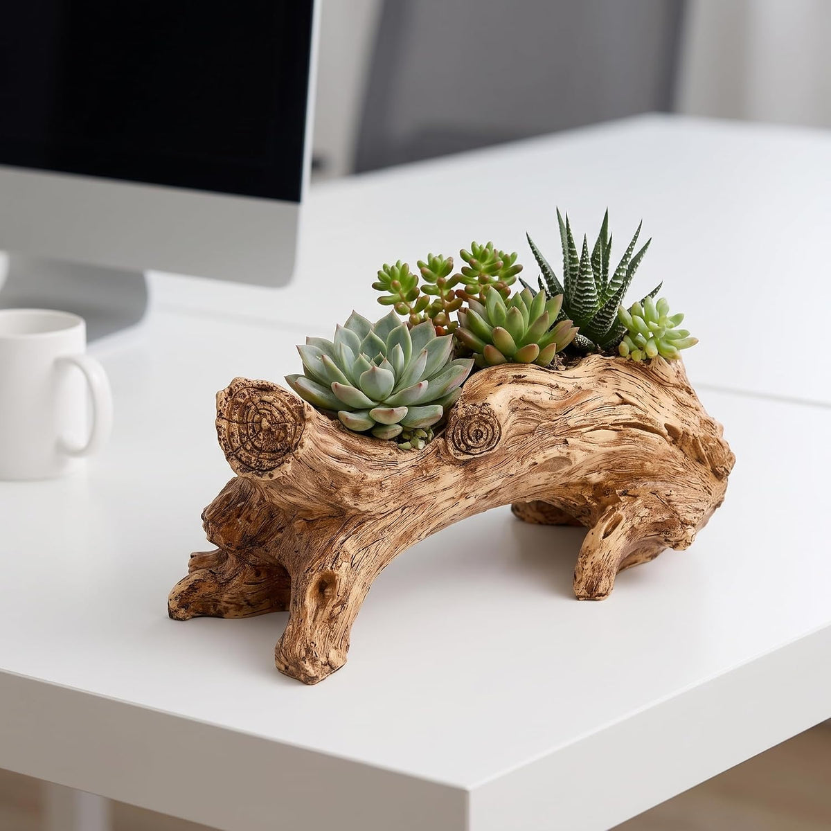 Succulent Planters, Artificial Driftwood Planter, Vintage Stump Log Container Pot