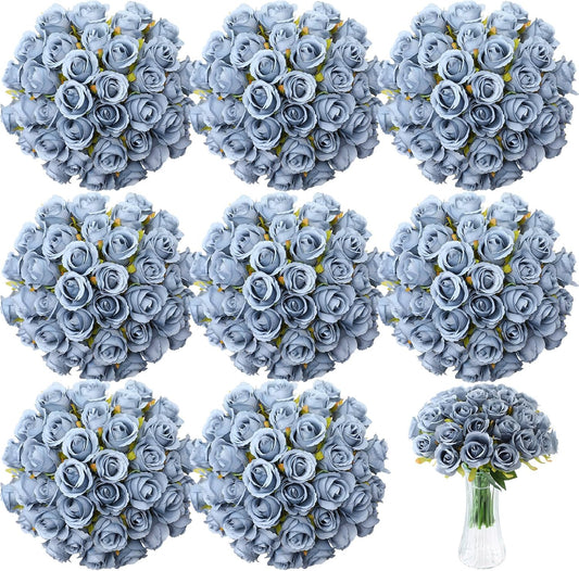 72 Heads Dusty Blue Artificial Rose Flower 6 Bouquet Wedding Decor