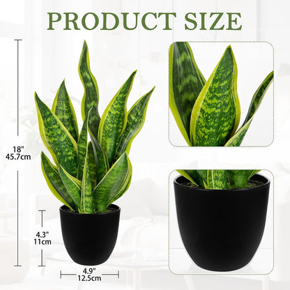 Artificial Snake Plant Potted Faux Sansevieria Trifasciata Plants, 18" Tropical Fake Plants in White Pots for Home Office Room Indoor Decor Housewarming Gifts
