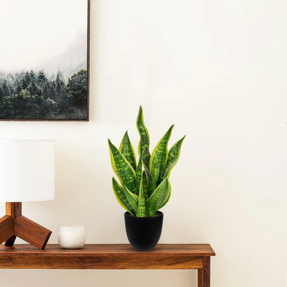 Artificial Snake Plant Potted Faux Sansevieria Trifasciata Plants, 18" Tropical Fake Plants in White Pots for Home Office Room Indoor Decor Housewarming Gifts