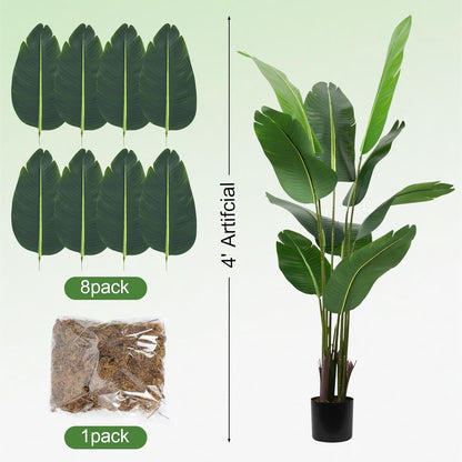 4FT Artificial Bird of Paradise Plant, Lifelike Faux Tropical Tree with 10 Lush Banana Leaves, Tall Artificial Plants Indoor for Living Room Bedroom Decor, Black Pot(4FT)