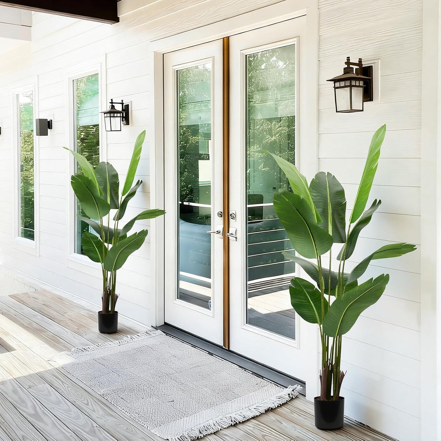 4FT Artificial Bird of Paradise Plant, Lifelike Faux Tropical Tree with 10 Lush Banana Leaves, Tall Artificial Plants Indoor for Living Room Bedroom Decor, Black Pot(4FT)