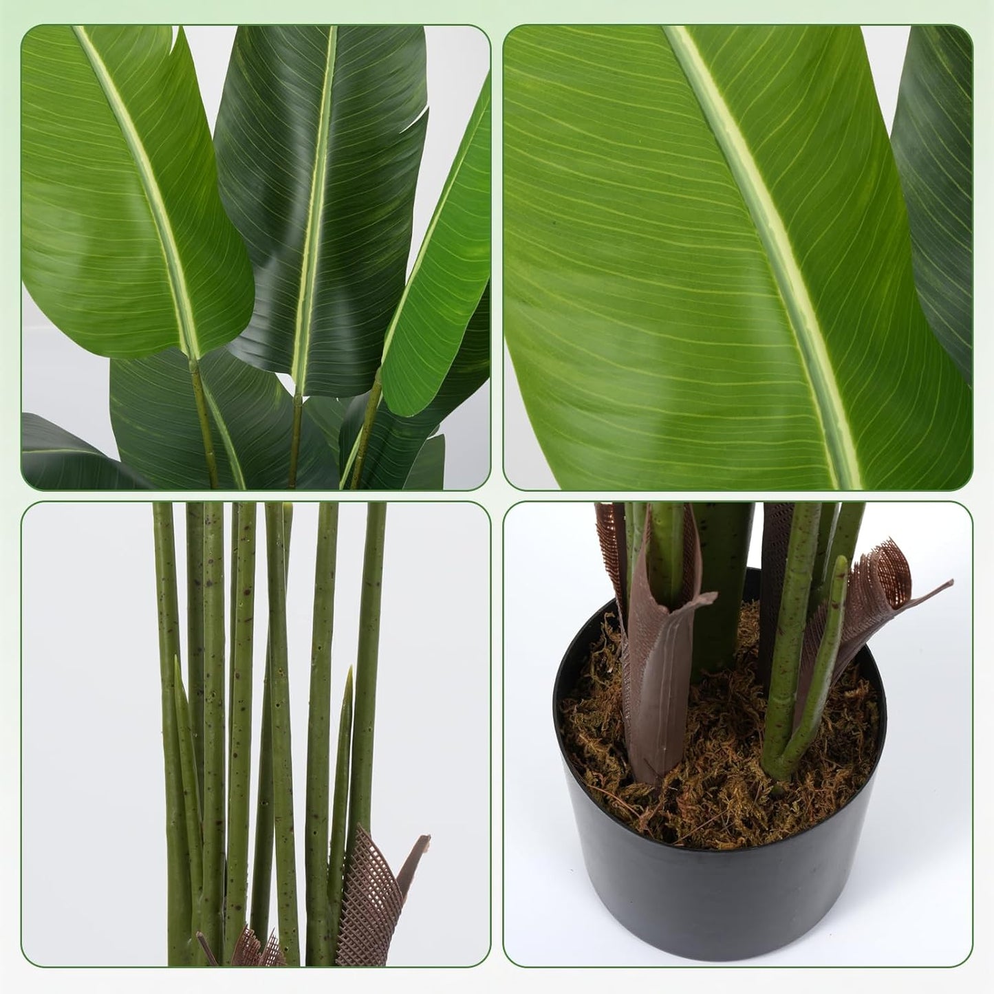 4FT Artificial Bird of Paradise Plant, Lifelike Faux Tropical Tree with 10 Lush Banana Leaves, Tall Artificial Plants Indoor for Living Room Bedroom Decor, Black Pot(4FT)