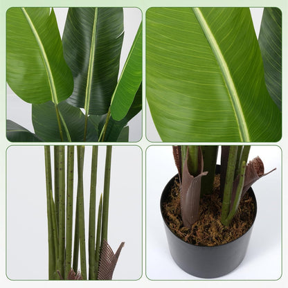 4FT Artificial Bird of Paradise Plant, Lifelike Faux Tropical Tree with 10 Lush Banana Leaves, Tall Artificial Plants Indoor for Living Room Bedroom Decor, Black Pot(4FT)