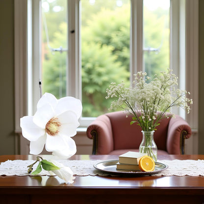 2Pcs White Artificial Magnolia Fake Silk Flower Single Floral Home Decor Living Room Bedroom Garden Party Wedding Decoration in Pots Vase for Desk Table, Artificial Flowers, Home Décor Products