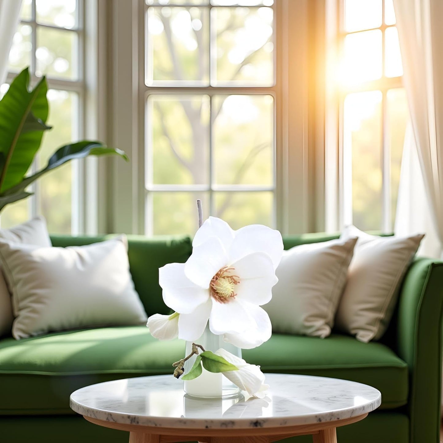 2Pcs White Artificial Magnolia Fake Silk Flower Single Floral Home Decor Living Room Bedroom Garden Party Wedding Decoration in Pots Vase for Desk Table, Artificial Flowers, Home Décor Products