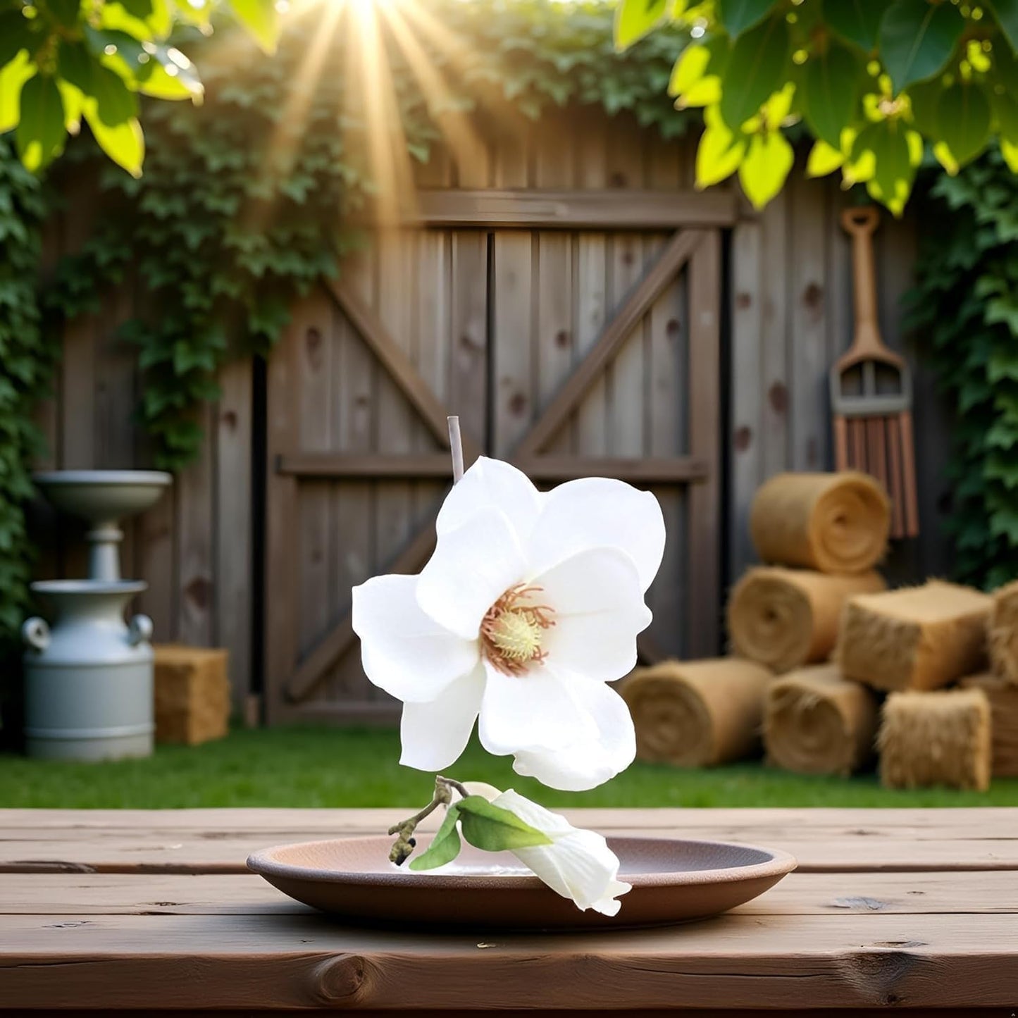 2Pcs White Artificial Magnolia Fake Silk Flower Single Floral Home Decor Living Room Bedroom Garden Party Wedding Decoration in Pots Vase for Desk Table, Artificial Flowers, Home Décor Products