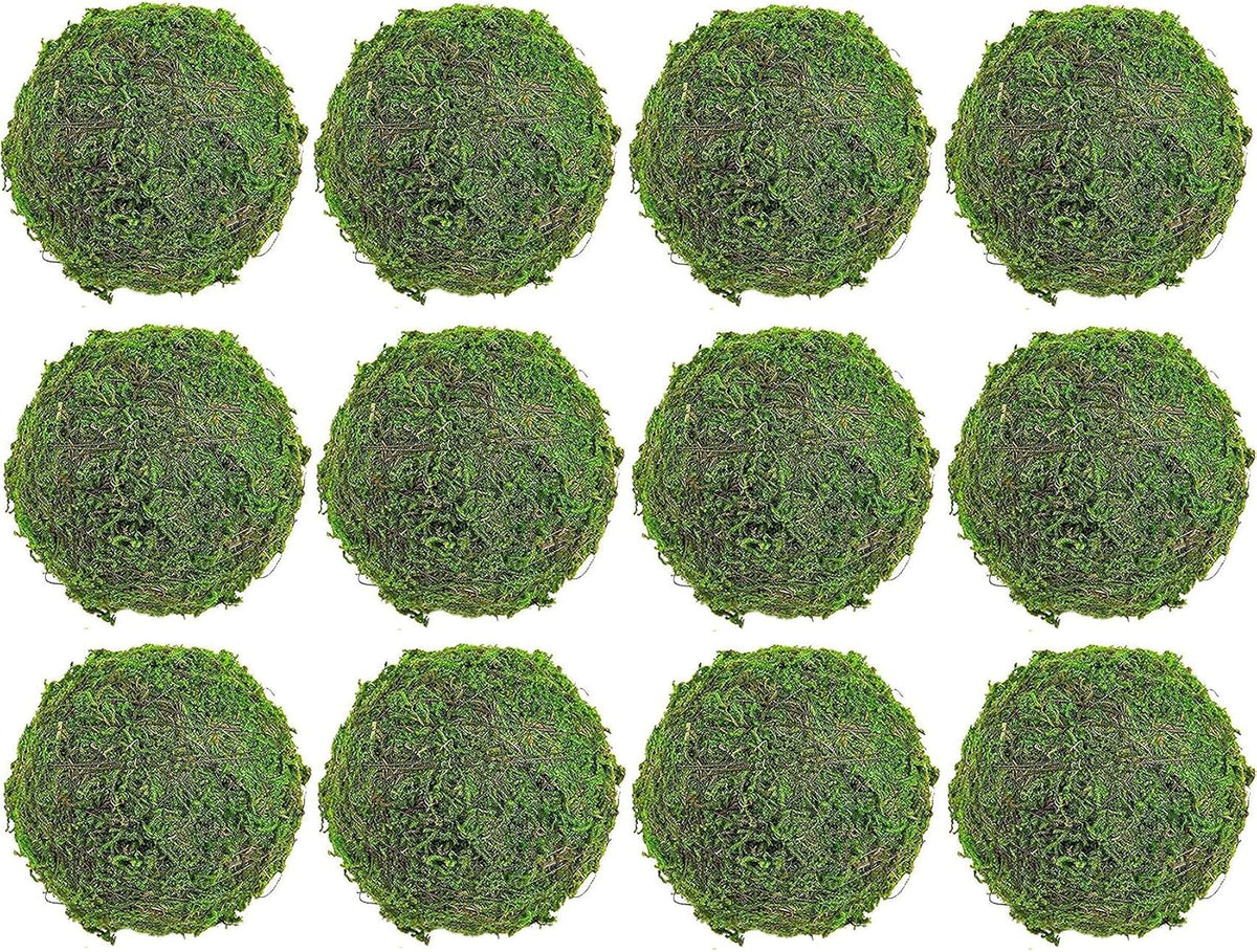 Moss Balls Decorative Faux Green Dried Artificial Moss Balls for Centerpiece Bowls for Home Garden Wedding Party Decor (2"-Set of 12)