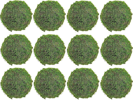 Moss Balls Decorative Faux Green Dried Artificial Moss Balls for Centerpiece Bowls for Home Garden Wedding Party Decor (2"-Set of 12)