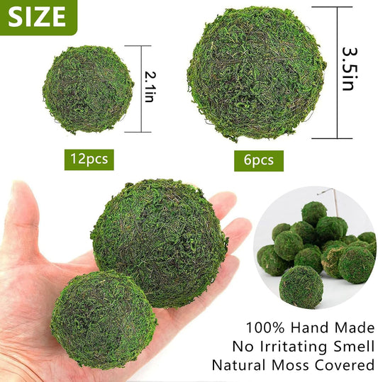 Moss Balls Decorative Faux Green Dried Artificial Moss Balls for Centerpiece Bowls for Home Garden Wedding Party Decor (2"-Set of 12)