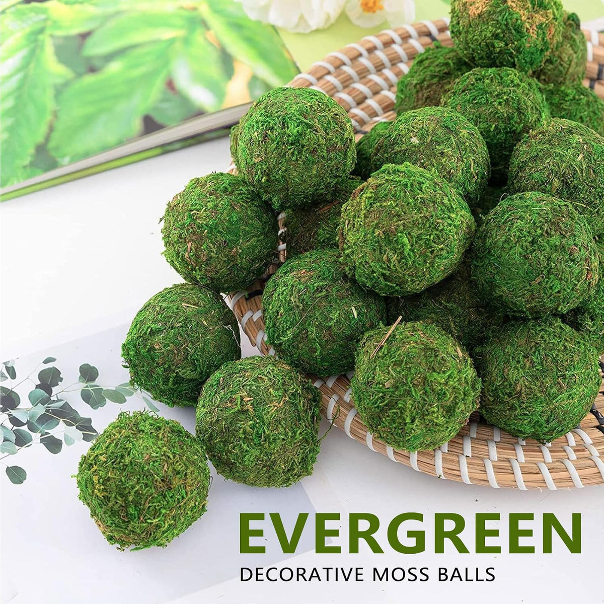 Moss Balls Decorative Faux Green Dried Artificial Moss Balls for Centerpiece Bowls for Home Garden Wedding Party Decor (2"-Set of 12)