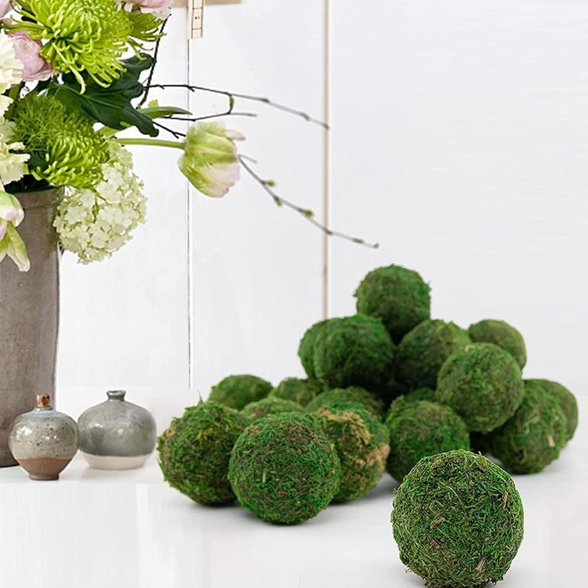Moss Balls Decorative Faux Green Dried Artificial Moss Balls for Centerpiece Bowls for Home Garden Wedding Party Decor (2"-Set of 12)