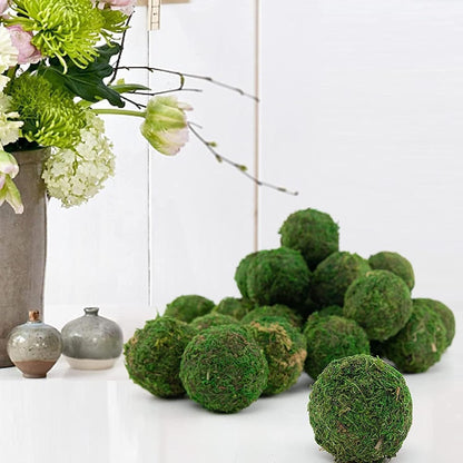 Moss Balls Decorative Faux Green Dried Artificial Moss Balls for Centerpiece Bowls for Home Garden Wedding Party Decor (2"-Set of 12)