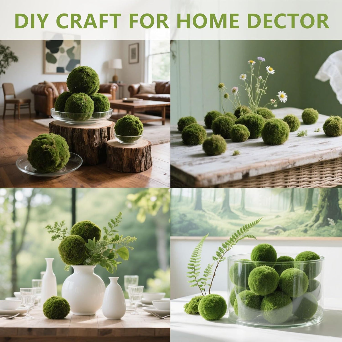 Moss Balls Decorative Faux Green Dried Artificial Moss Balls for Centerpiece Bowls for Home Garden Wedding Party Decor (2"-Set of 12)
