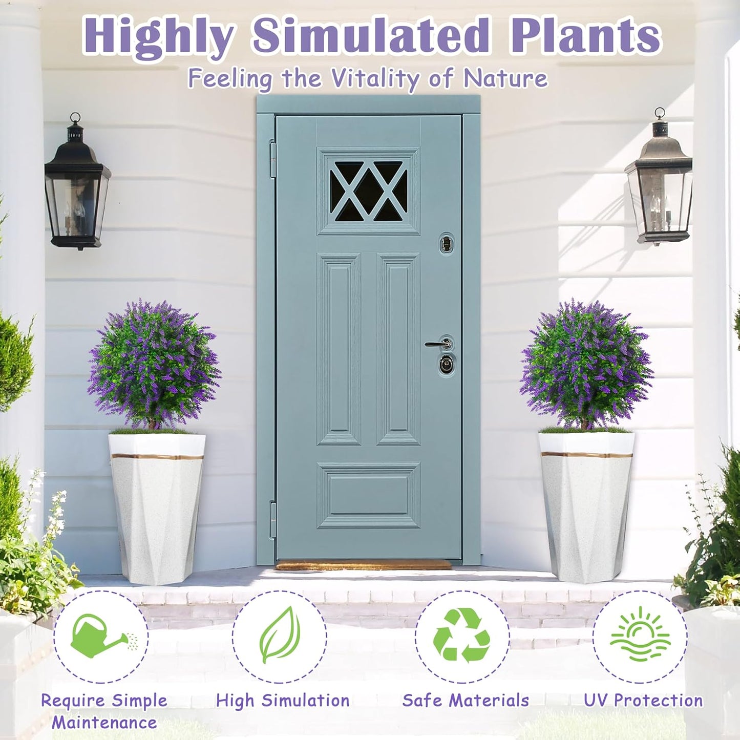 25.5" Set of 2 Artificial Lavender Topiary Ball Trees, Faux Lavender Shrub Bushes with Ground Spike, UV Resistant Fake Plants for Indoor, Garden, Yard, Porch, Patio Decor (2, Purple)