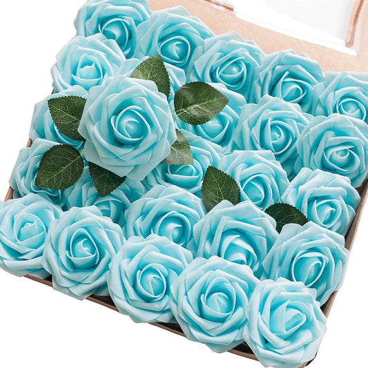 Artificial Flowers 25pcs Real Looking Lilac Foam Fake Roses with Stems for DIY Wedding Bouquets Bridal Shower Centerpieces Floral Arrangements Party Tables Home Decorations - Colors B