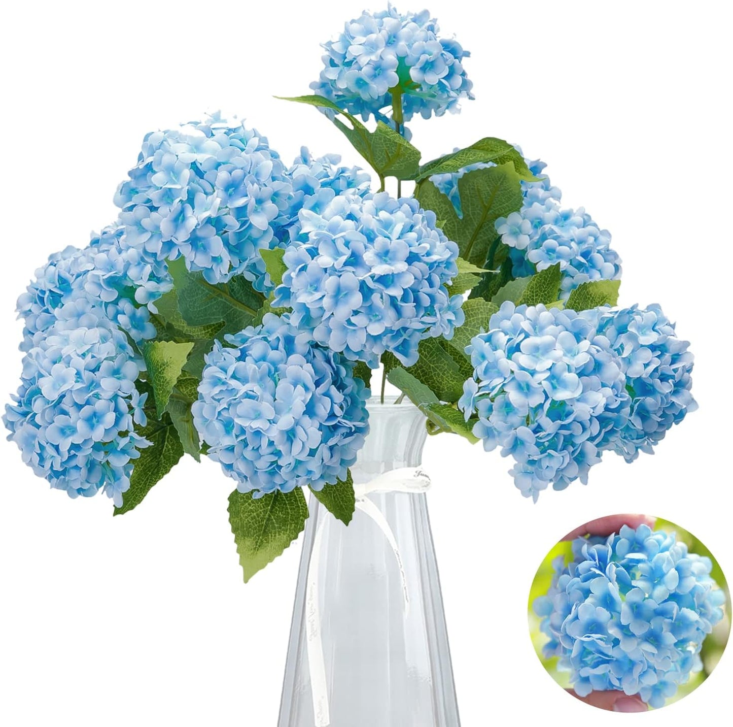 Artificial Hydrangea Flowers 1 Pack Fake Hydrangea Bouquet with 7 Head 3.15” Tiny Hydrangea for Wedding Bouquet Party Home Decor DIY Baby Shower Centerpieces Tables Decoration(Green)