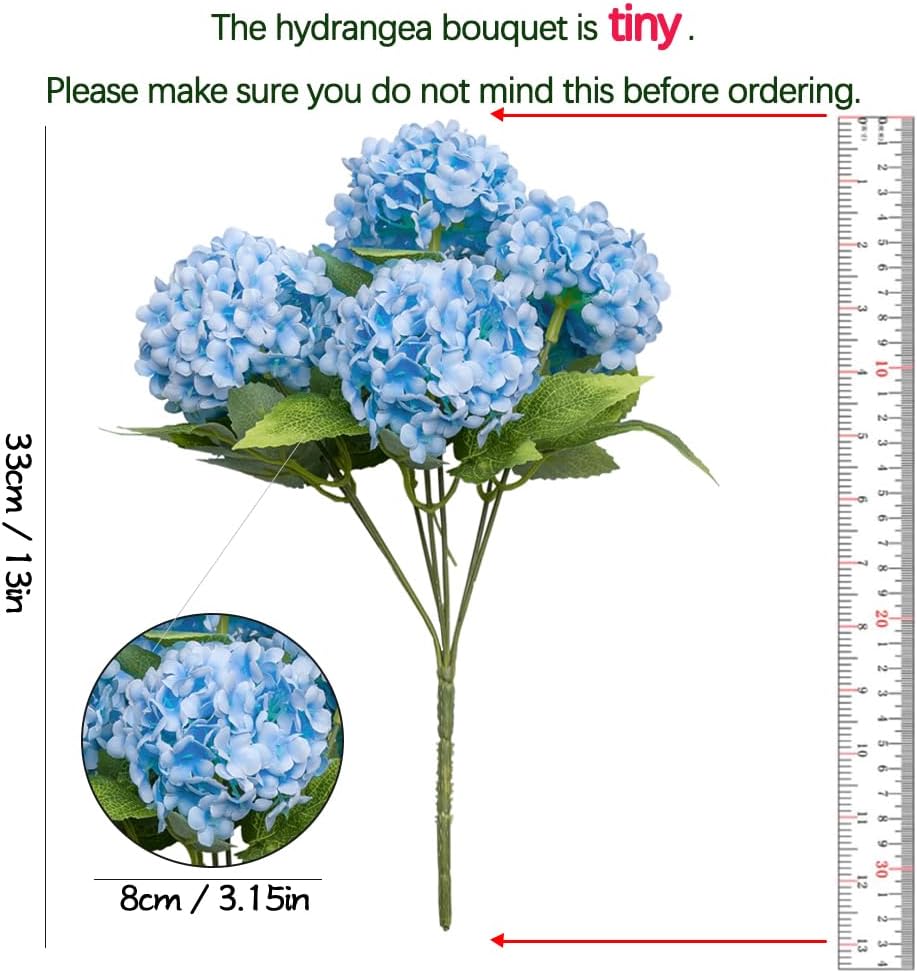Artificial Hydrangea Flowers 1 Pack Fake Hydrangea Bouquet with 7 Head 3.15” Tiny Hydrangea for Wedding Bouquet Party Home Decor DIY Baby Shower Centerpieces Tables Decoration(Green)