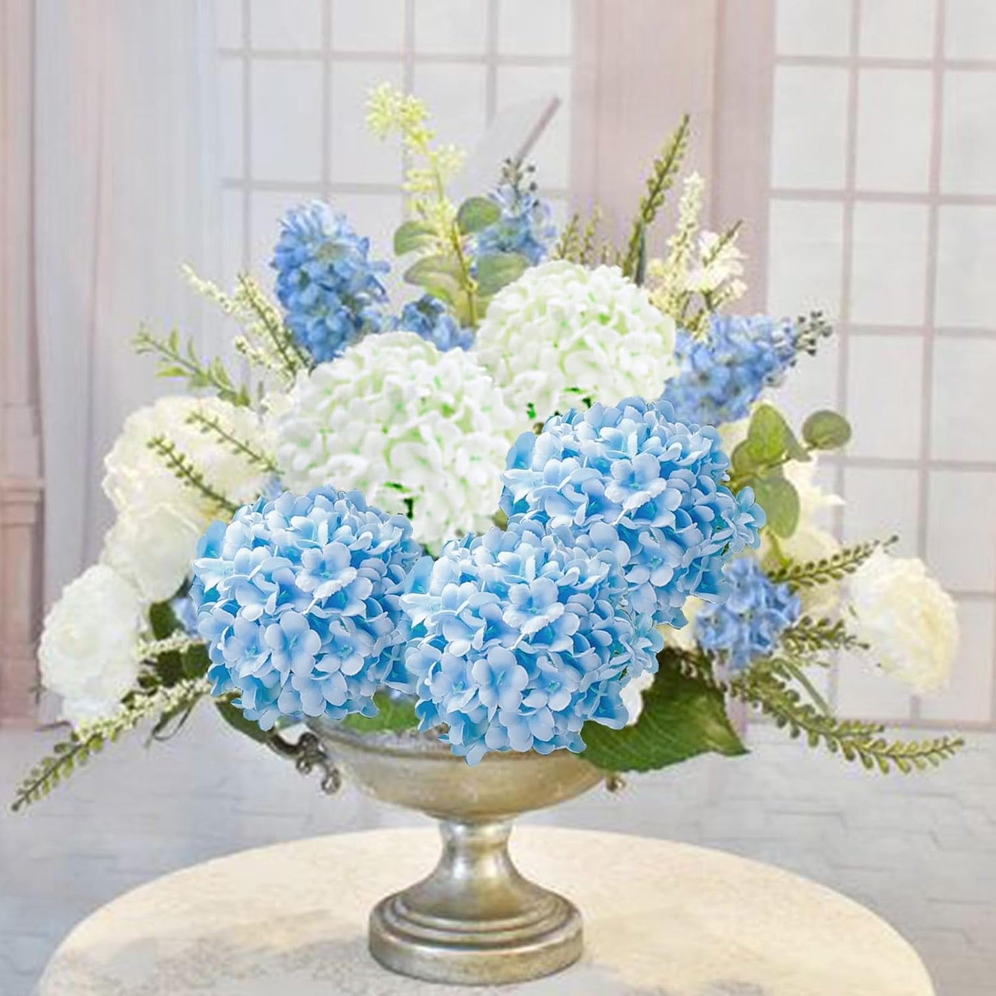 Artificial Hydrangea Flowers 1 Pack Fake Hydrangea Bouquet with 7 Head 3.15” Tiny Hydrangea for Wedding Bouquet Party Home Decor DIY Baby Shower Centerpieces Tables Decoration(Green)