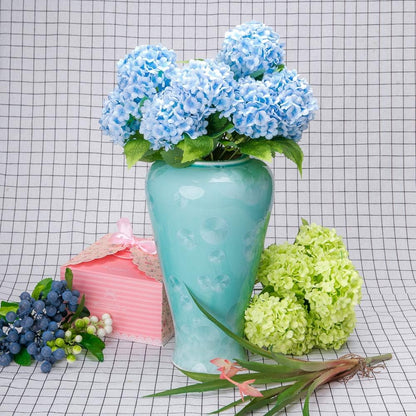 Artificial Hydrangea Flowers 1 Pack Fake Hydrangea Bouquet with 7 Head 3.15” Tiny Hydrangea for Wedding Bouquet Party Home Decor DIY Baby Shower Centerpieces Tables Decoration(Green)