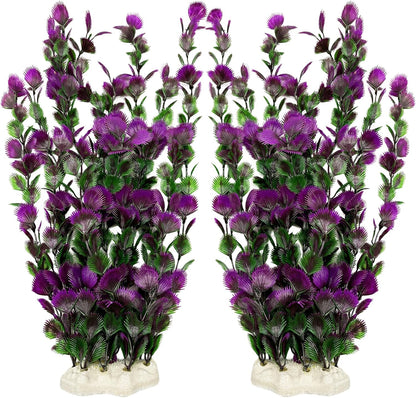 Large Aquarium Plants Artificial Water Seaweed 2 Pcs About 13 Inch for Fish Tank Decor Plastic Plant for Betta Shrimp Red Gladiolus