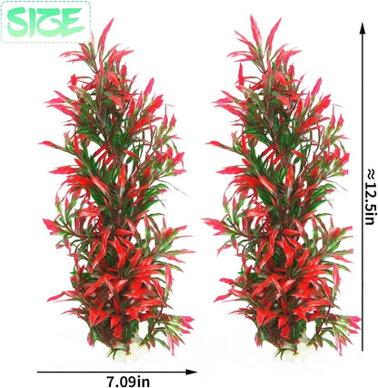 Large Aquarium Plants Artificial Water Seaweed 2 Pcs About 13 Inch for Fish Tank Decor Plastic Plant for Betta Shrimp Red Gladiolus