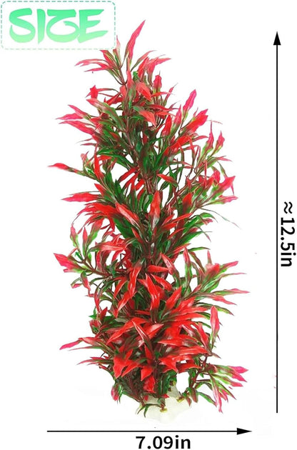 Large Aquarium Plants Artificial Water Seaweed 2 Pcs About 13 Inch for Fish Tank Decor Plastic Plant for Betta Shrimp Red Gladiolus