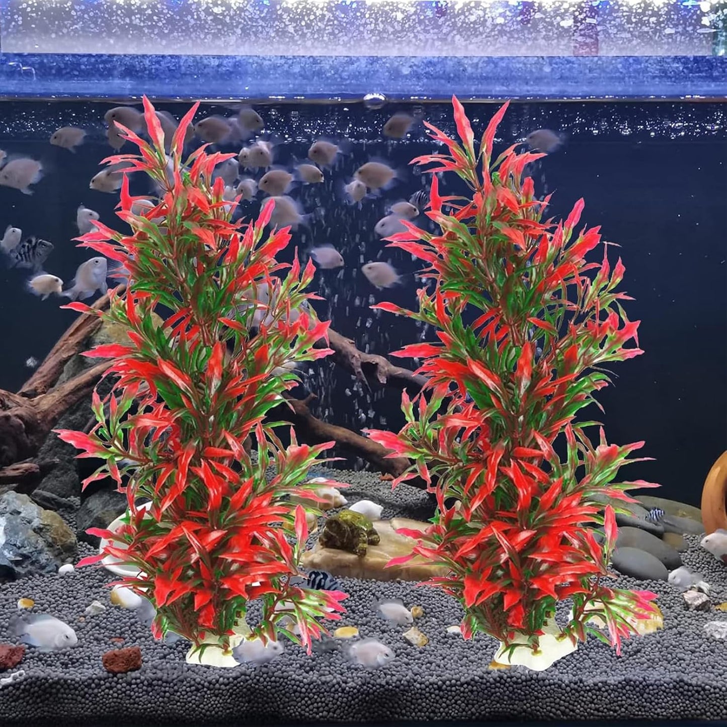 Large Aquarium Plants Artificial Water Seaweed 2 Pcs About 13 Inch for Fish Tank Decor Plastic Plant for Betta Shrimp Red Gladiolus