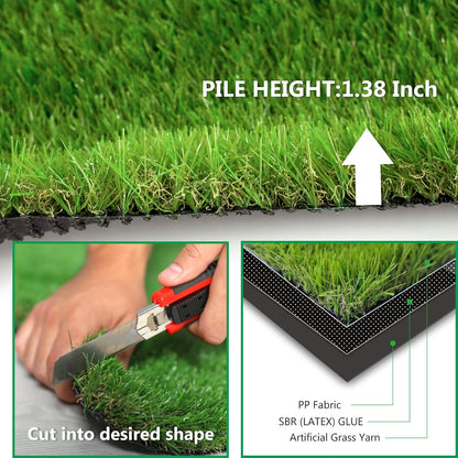 Artificial Grass Rug Outdoor Indoor 4FTX10FT Fake Grass Carpet Green Synthetic Grass Pet Turf Realistic Faux Grass Rug with Drain Holes for Garden Lawn Landscape Balcony Home Decor Patio