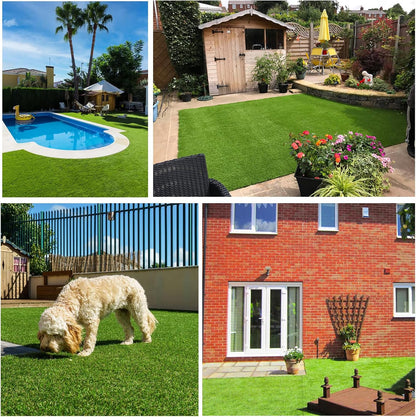 Artificial Grass Rug Outdoor Indoor 4FTX10FT Fake Grass Carpet Green Synthetic Grass Pet Turf Realistic Faux Grass Rug with Drain Holes for Garden Lawn Landscape Balcony Home Decor Patio