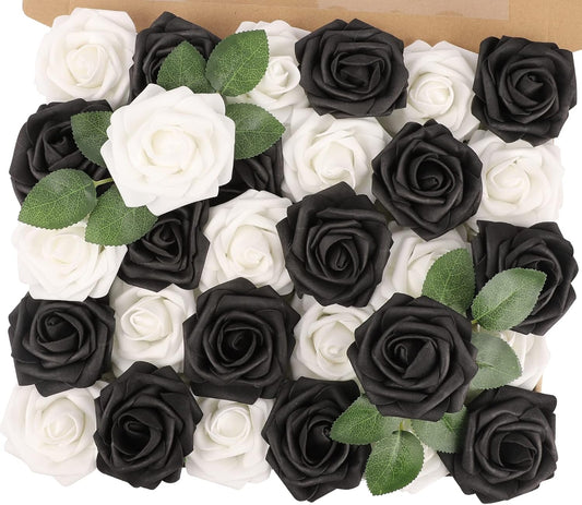 30PCS Artificial Rose Flowers Real Touch Fake Flowers with Stem Foam Roses for DIY Wedding Bouquet Table Centerpieces Party Baby Shower Home Party Summer Mothers Day Decor,Mix Coral Series - Colors A