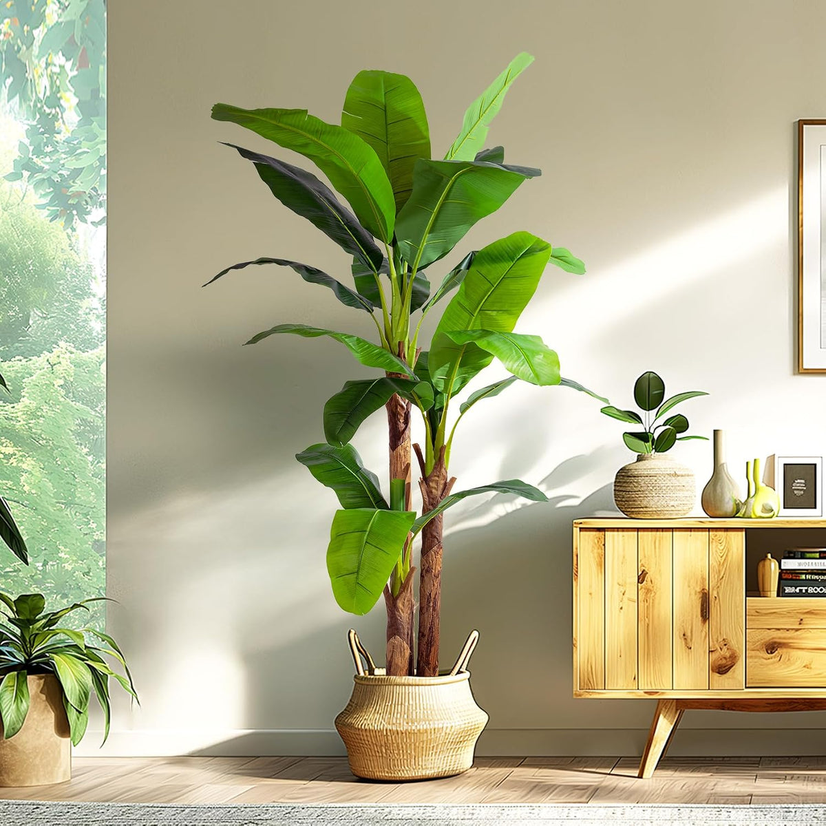 Erimda 7.2FT Artificial Banana Tree, Lifelike Fake Banana Leaf Tropical Silk Tree, Easy Assembly Faux Floor Plant with Sturdy Trunk, Maintenance Free for Indoor Home Patio Pool Outdoor Tropical Decor