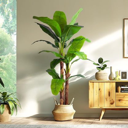 Erimda 7.2FT Artificial Banana Tree, Lifelike Fake Banana Leaf Tropical Silk Tree, Easy Assembly Faux Floor Plant with Sturdy Trunk, Maintenance Free for Indoor Home Patio Pool Outdoor Tropical Decor