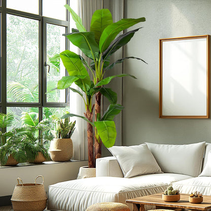 Erimda 7.2FT Artificial Banana Tree, Lifelike Fake Banana Leaf Tropical Silk Tree, Easy Assembly Faux Floor Plant with Sturdy Trunk, Maintenance Free for Indoor Home Patio Pool Outdoor Tropical Decor