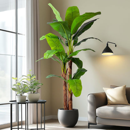 Erimda 7.2FT Artificial Banana Tree, Lifelike Fake Banana Leaf Tropical Silk Tree, Easy Assembly Faux Floor Plant with Sturdy Trunk, Maintenance Free for Indoor Home Patio Pool Outdoor Tropical Decor