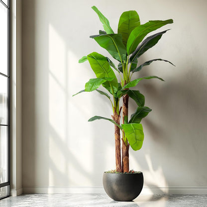 Erimda 7.2FT Artificial Banana Tree, Lifelike Fake Banana Leaf Tropical Silk Tree, Easy Assembly Faux Floor Plant with Sturdy Trunk, Maintenance Free for Indoor Home Patio Pool Outdoor Tropical Decor