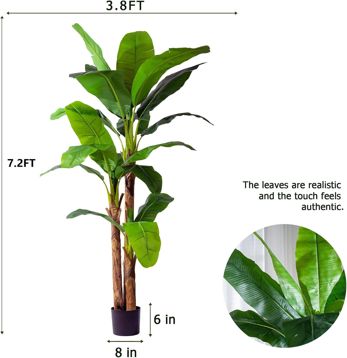 Erimda 7.2FT Artificial Banana Tree, Lifelike Fake Banana Leaf Tropical Silk Tree, Easy Assembly Faux Floor Plant with Sturdy Trunk, Maintenance Free for Indoor Home Patio Pool Outdoor Tropical Decor