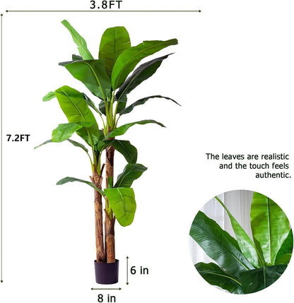 Erimda 7.2FT Artificial Banana Tree, Lifelike Fake Banana Leaf Tropical Silk Tree, Easy Assembly Faux Floor Plant with Sturdy Trunk, Maintenance Free for Indoor Home Patio Pool Outdoor Tropical Decor