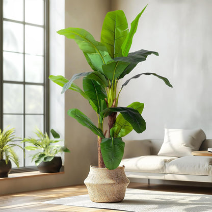 Erimda 7.2FT Artificial Banana Tree, Lifelike Fake Banana Leaf Tropical Silk Tree, Easy Assembly Faux Floor Plant with Sturdy Trunk, Maintenance Free for Indoor Home Patio Pool Outdoor Tropical Decor