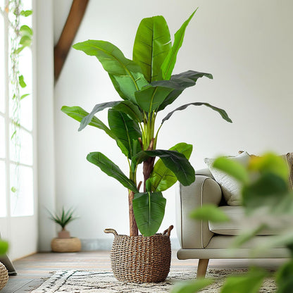 Erimda 7.2FT Artificial Banana Tree, Lifelike Fake Banana Leaf Tropical Silk Tree, Easy Assembly Faux Floor Plant with Sturdy Trunk, Maintenance Free for Indoor Home Patio Pool Outdoor Tropical Decor